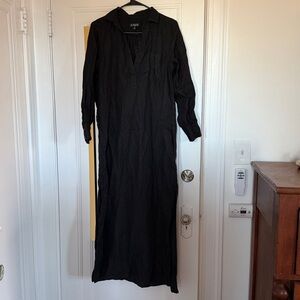 J. Crew Long Linen Shirt Dress in Black - XS